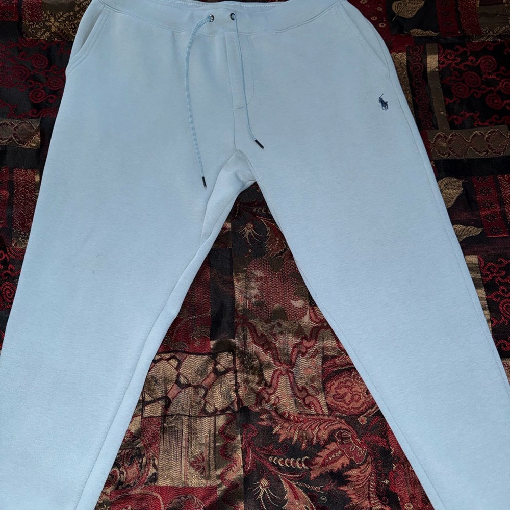 Polo Ralph Lauren Performance Double-Knit Light Sky Blue/Navy Blue Pony Joggers